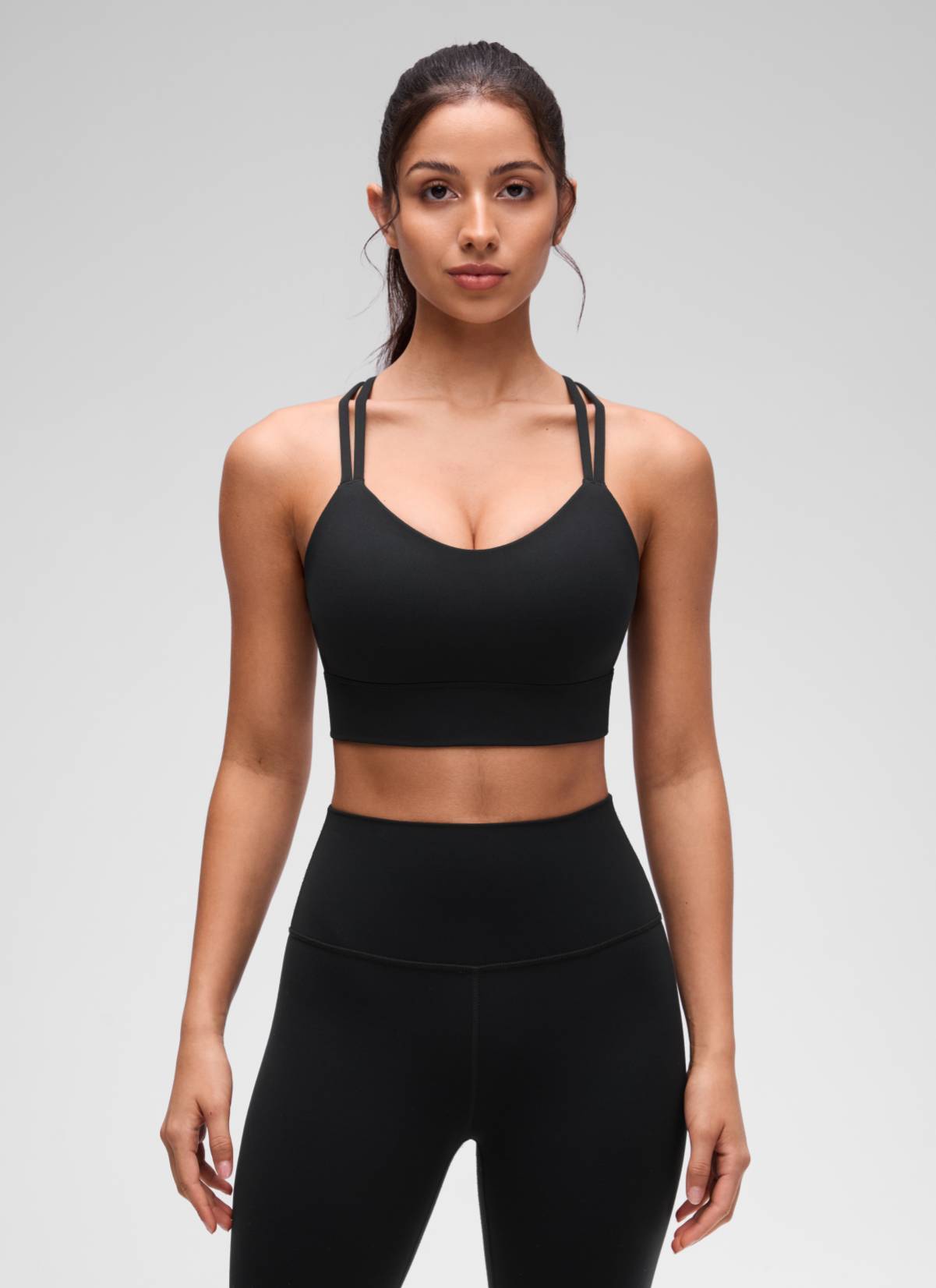CRZ YOGA Womens Butterluxe Strappy Longline Criss Cross Molded Cup Bra Black