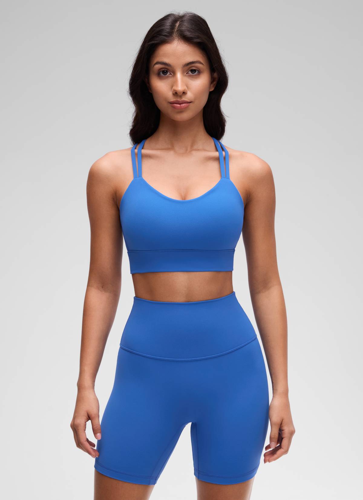 CRZ YOGA Womens Butterluxe Strappy Longline Criss Cross Molded Cup Bra Sparkle Blue