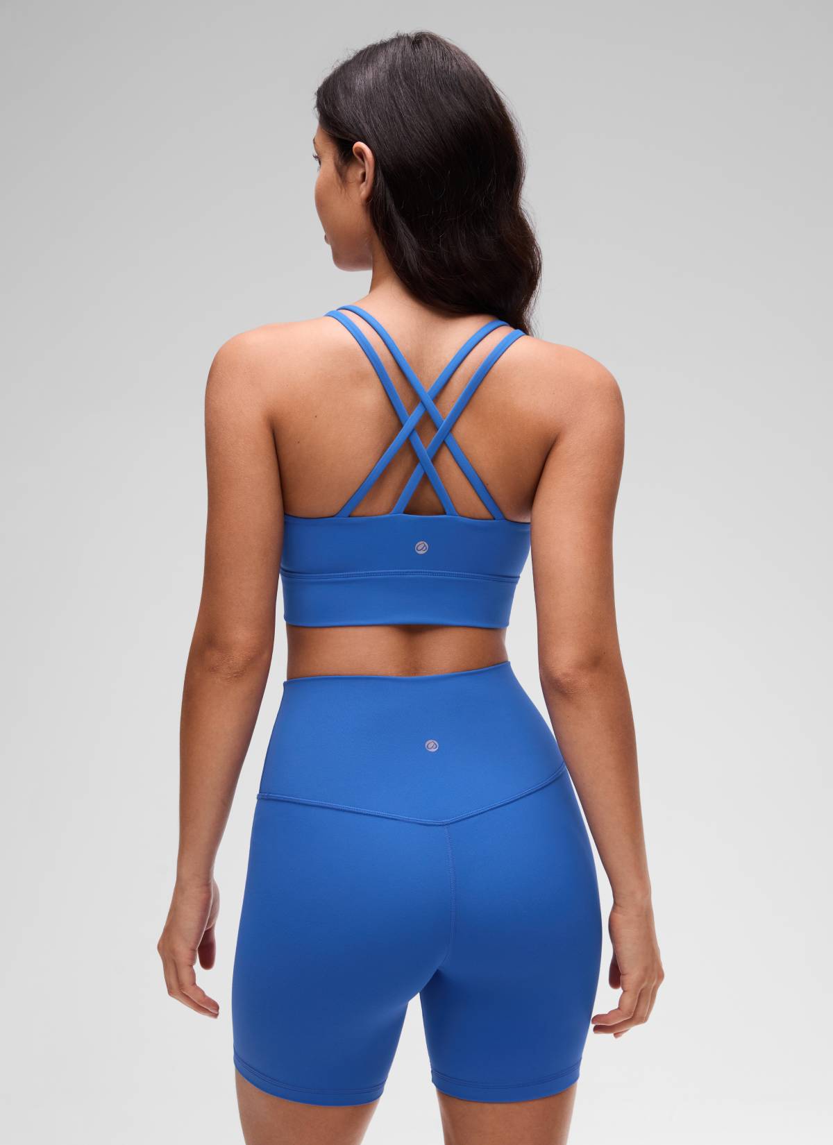 CRZ YOGA Womens Butterluxe Strappy Longline Criss Cross Molded Cup Bra Sparkle Blue