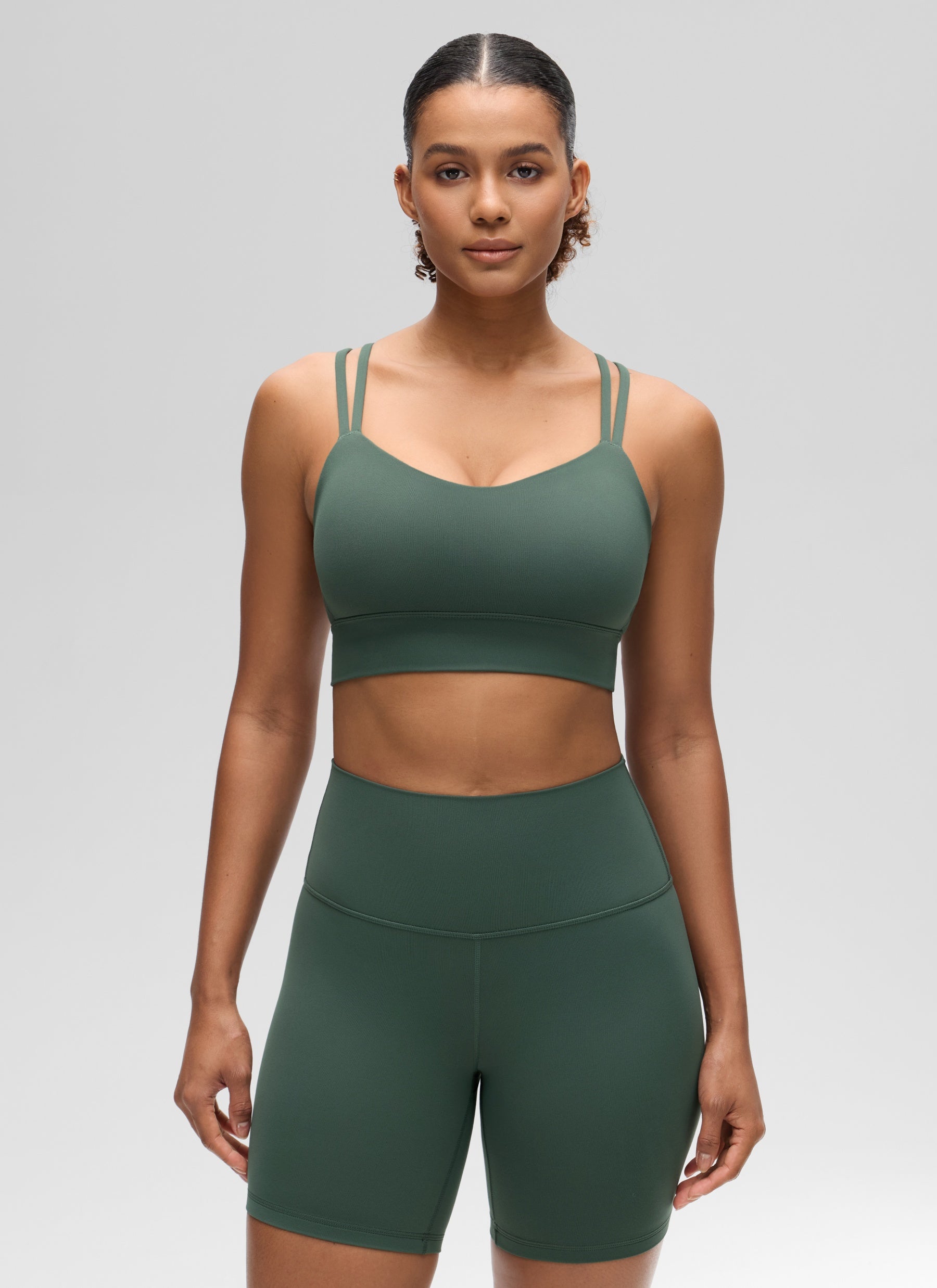 CRZ YOGA Womens Butterluxe Strappy Longline Criss Cross Molded Cup Bra Dark Forest Green