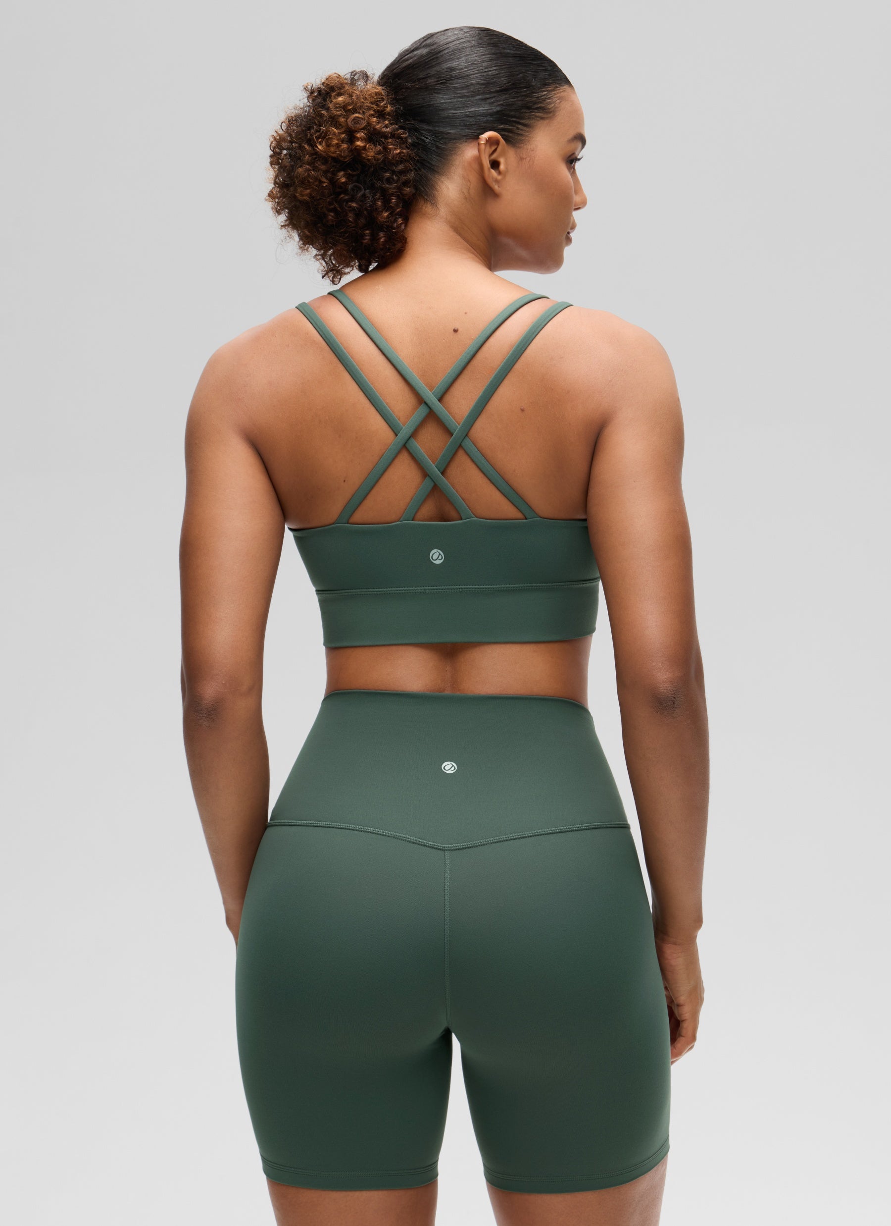 CRZ YOGA Womens Butterluxe Strappy Longline Criss Cross Molded Cup Bra Dark Forest Green