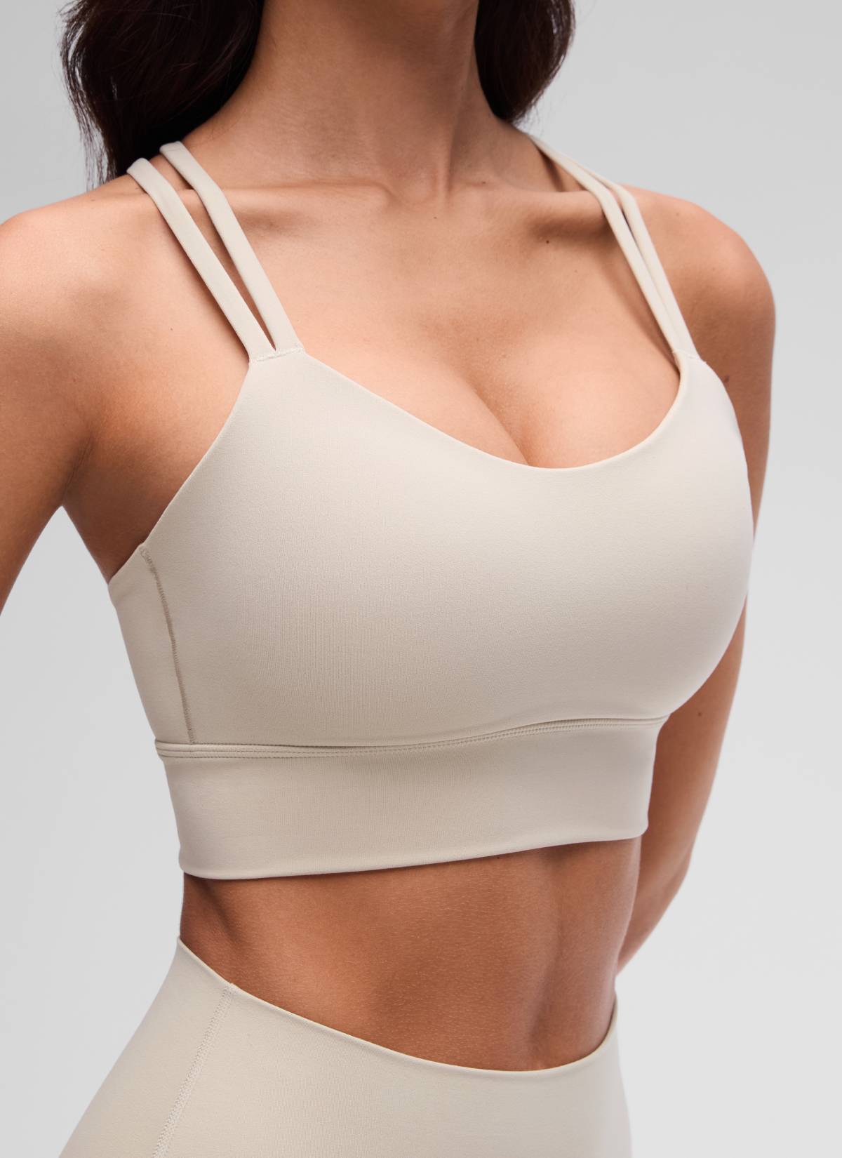 CRZ YOGA Womens Butterluxe Strappy Longline Criss Cross Molded Cup Bra Mojave Tan