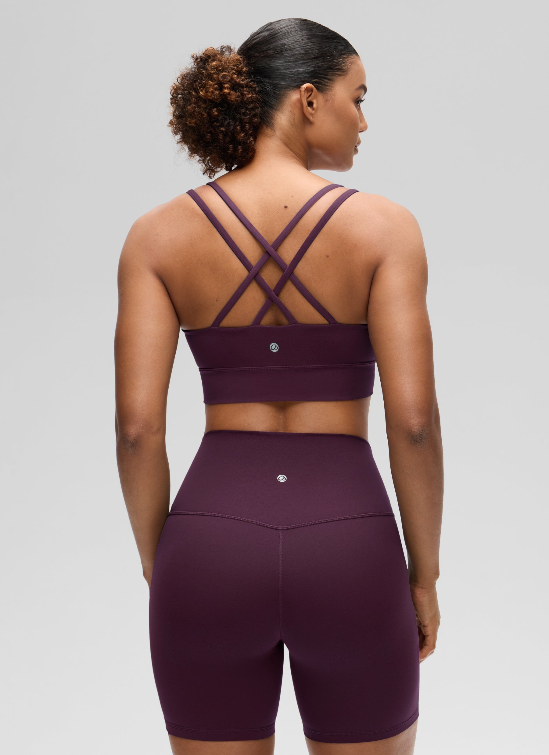 CRZ YOGA Womens Butterluxe Strappy Longline Criss Cross Molded Cup Bra Deep Purple