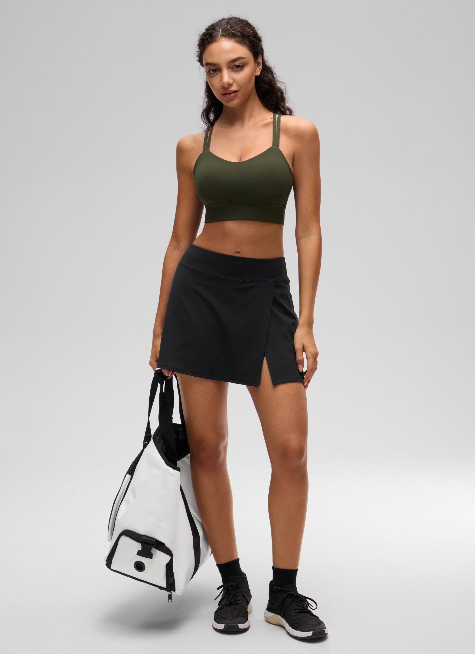 CRZ YOGA Womens Butterluxe Strappy Longline Criss Cross Molded Cup Bra Olive Green
