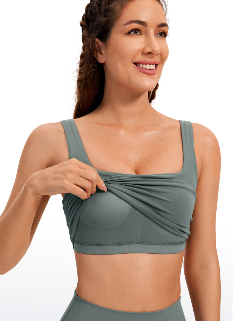CRZ YOGA Women's Yoga Low Impact Butterluxe Longline Bra Square Neck Grey Sage