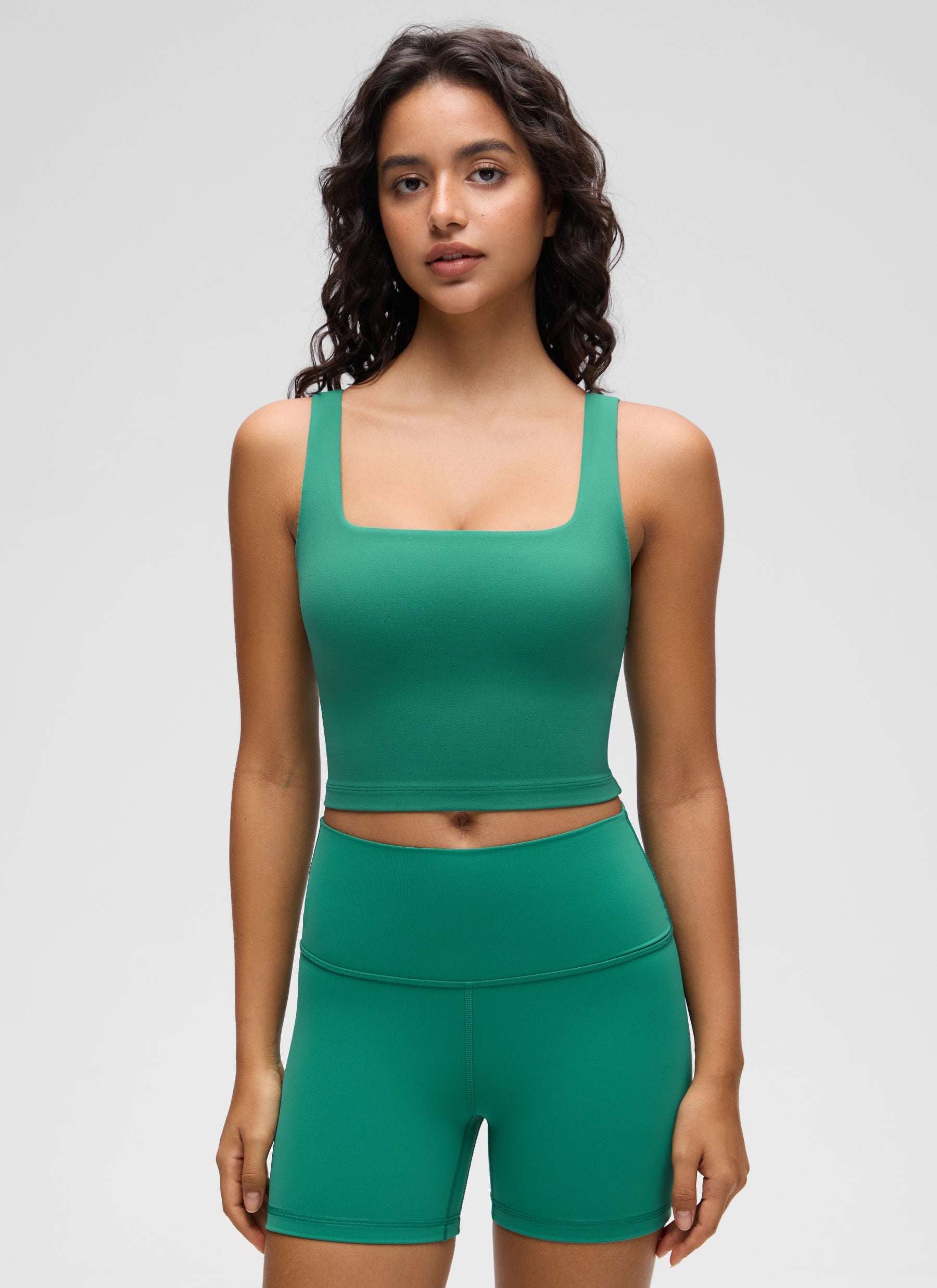 CRZ YOGA Women's Yoga Low Impact Butterluxe Longline Bra Square Neck Cascadia Green