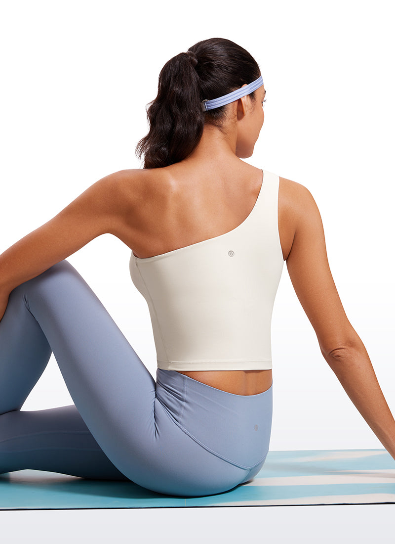 CRZ YOGA Butterluxe Women's One Shoulder Longline Sports Bra Milky White