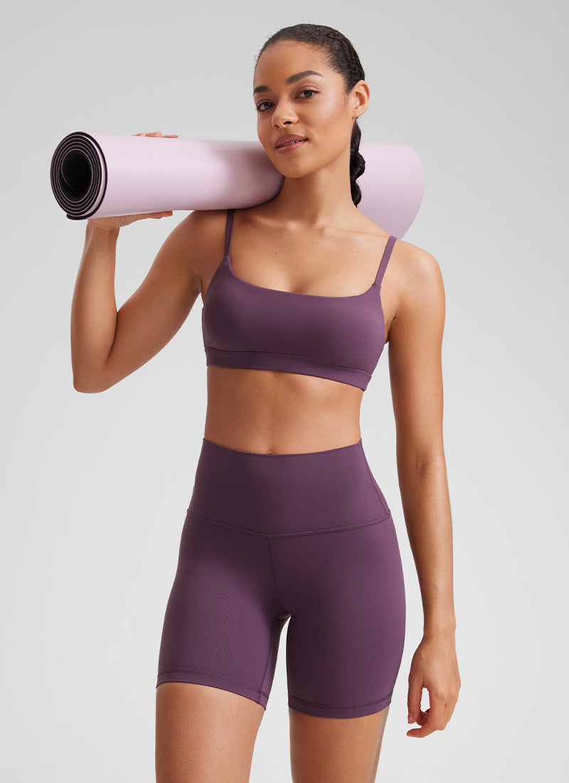 CRZ YOGA Womens Butterluxe Adjustable Spaghetti Strap Scoop Neck Bra Grape Thistle Purple
