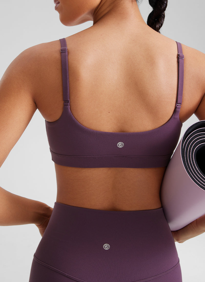 CRZ YOGA Womens Butterluxe Adjustable Spaghetti Strap Scoop Neck Bra Grape Thistle Purple