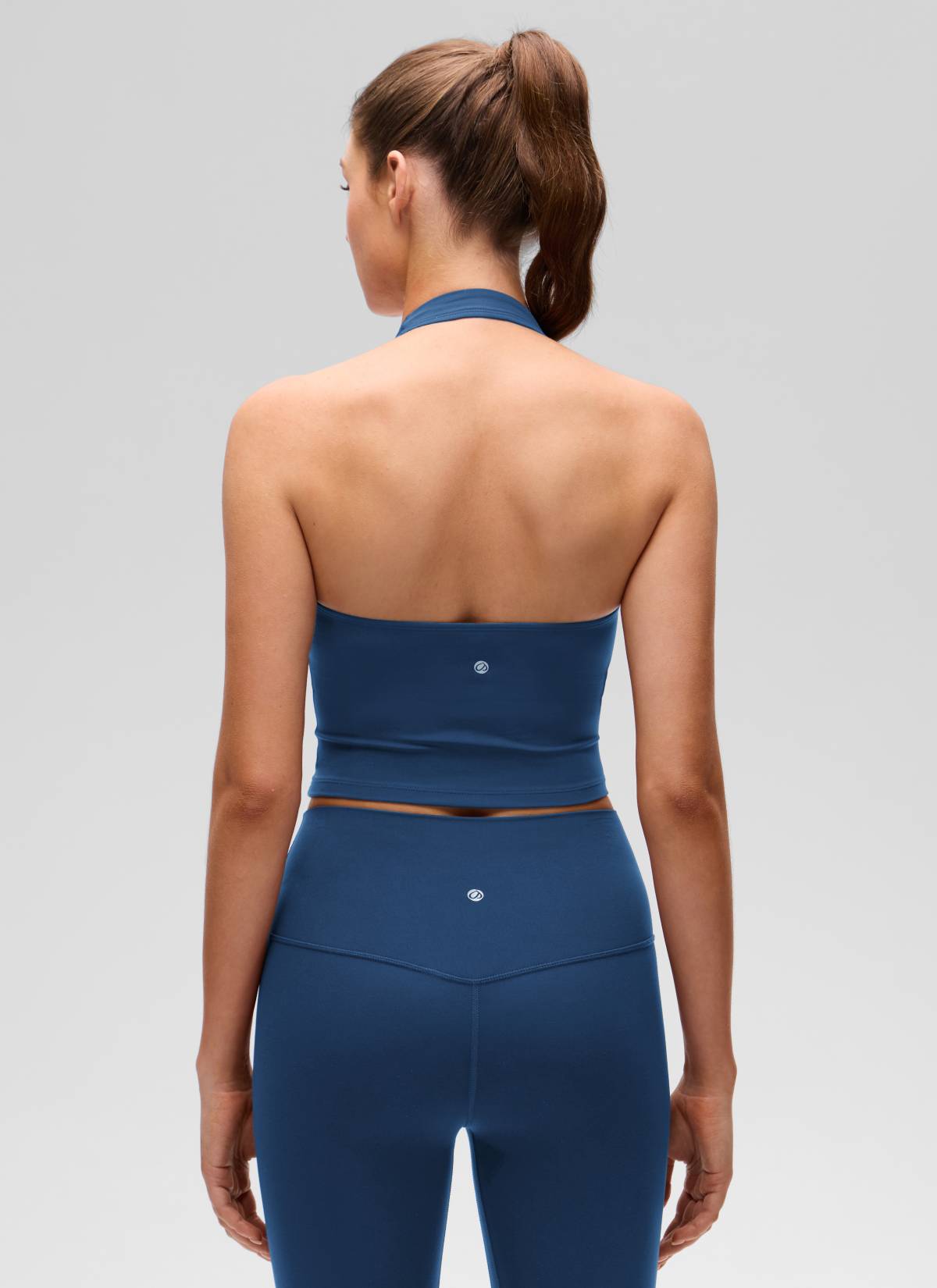 CRZ YOGA Womens Butterluxe Halter Longline Sports Bra Crop Tank Tops French Navy