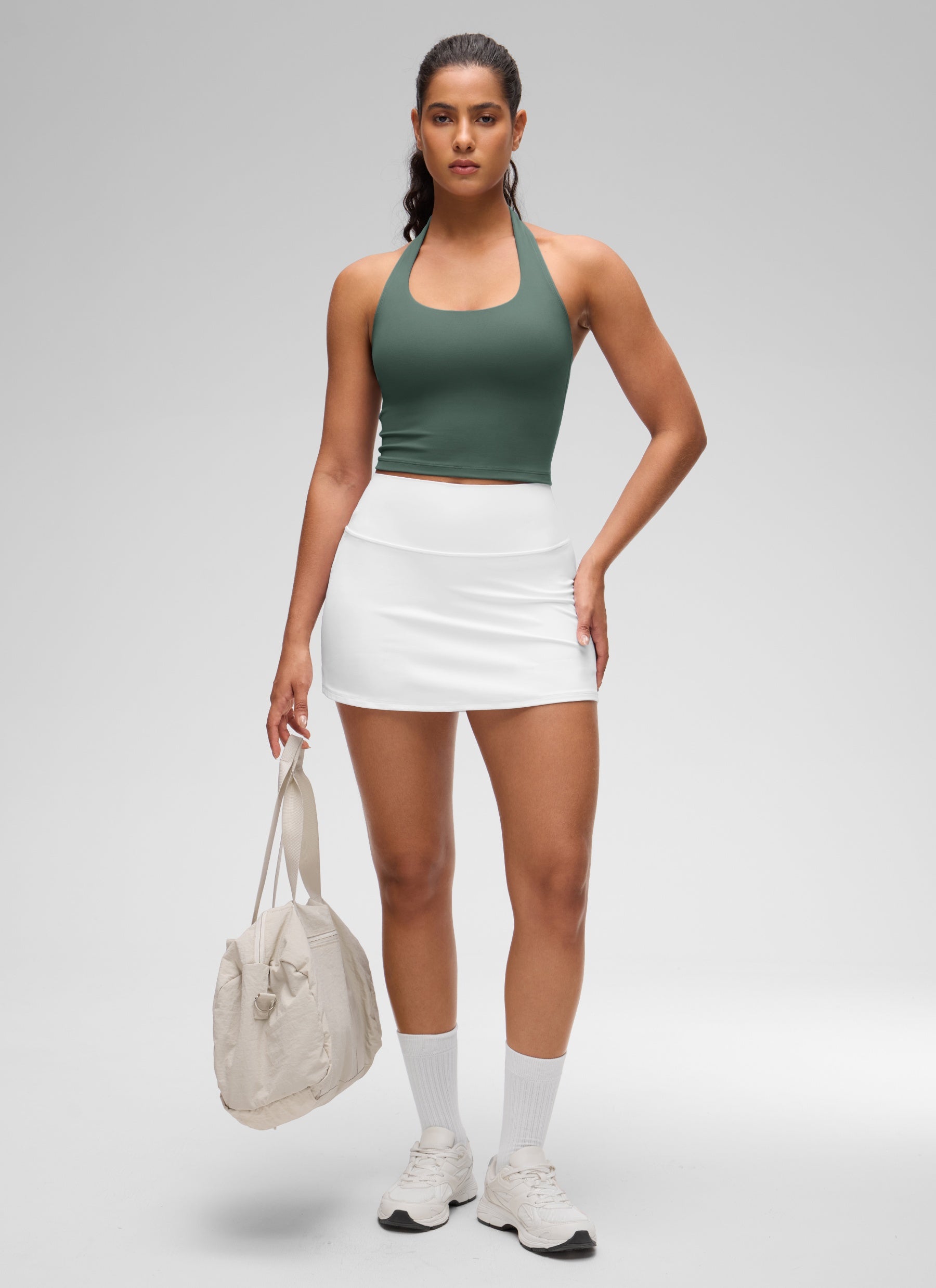 CRZ YOGA Womens Butterluxe Halter Longline Sports Bra Crop Tank Tops Dark Forest Green