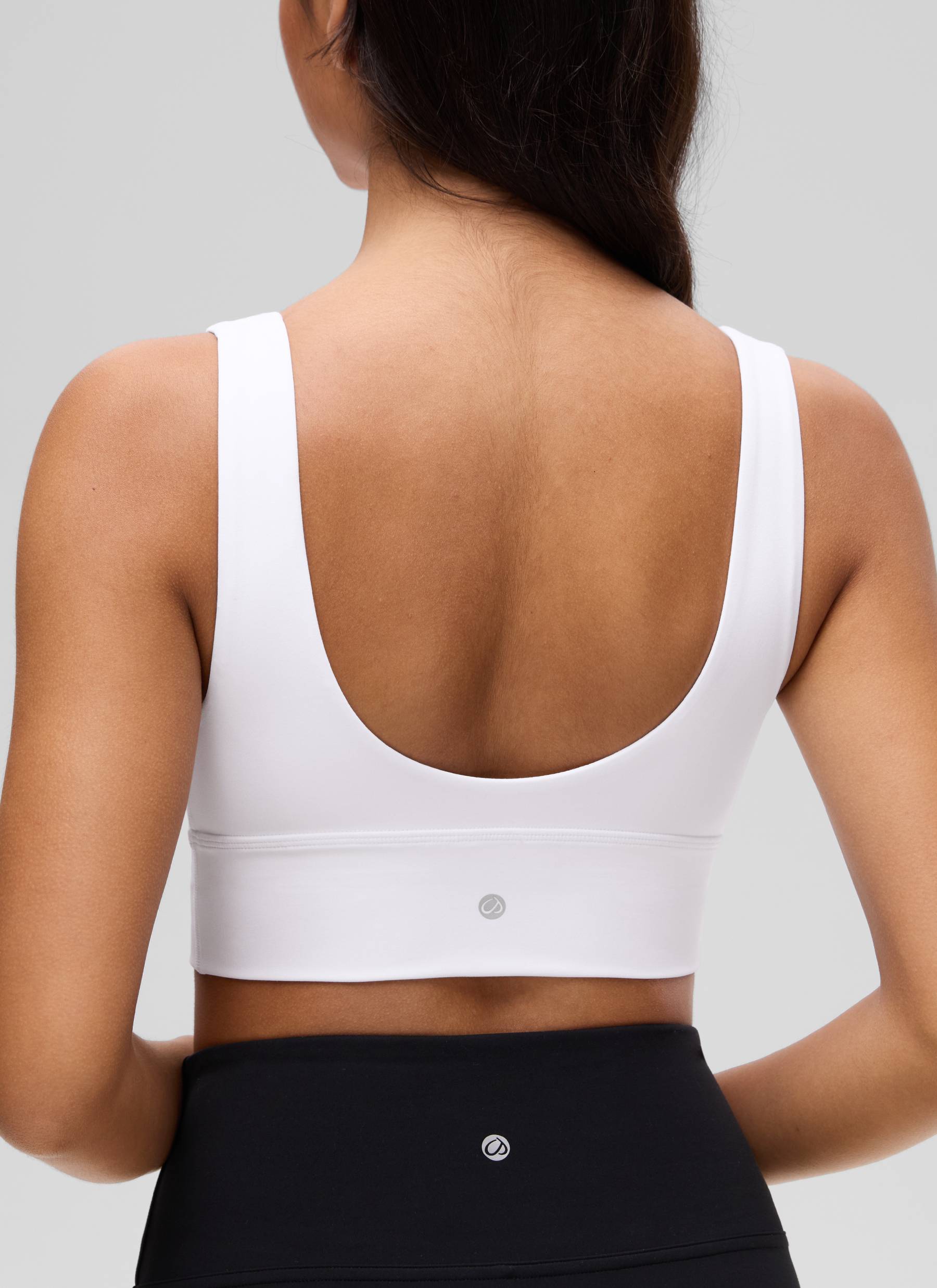 CRZ YOGA Women's Light Support Butterluxe Yoga Bra Longline U back V Neck White
