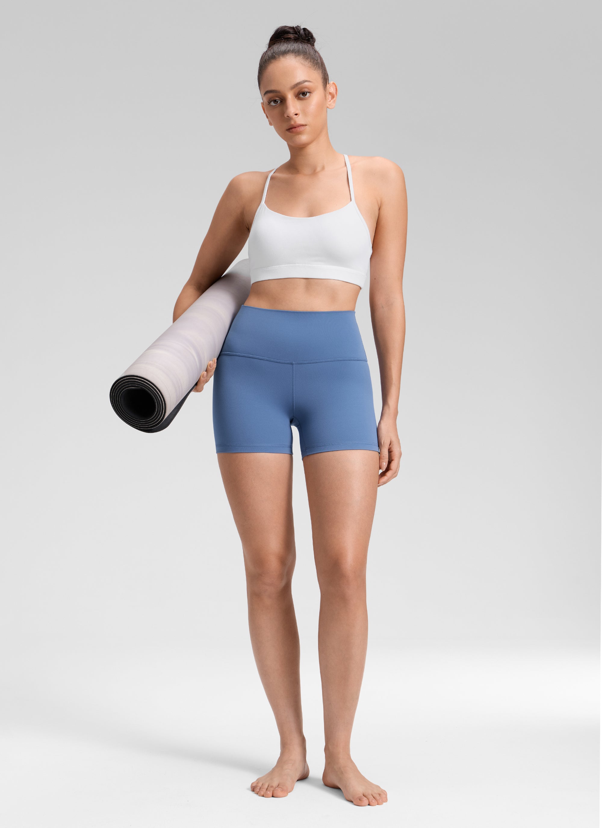 CRZ YOGA Women's Yoga High Rise Biker Shorts Butterluxe Shorts 4'' Oasis Blue
