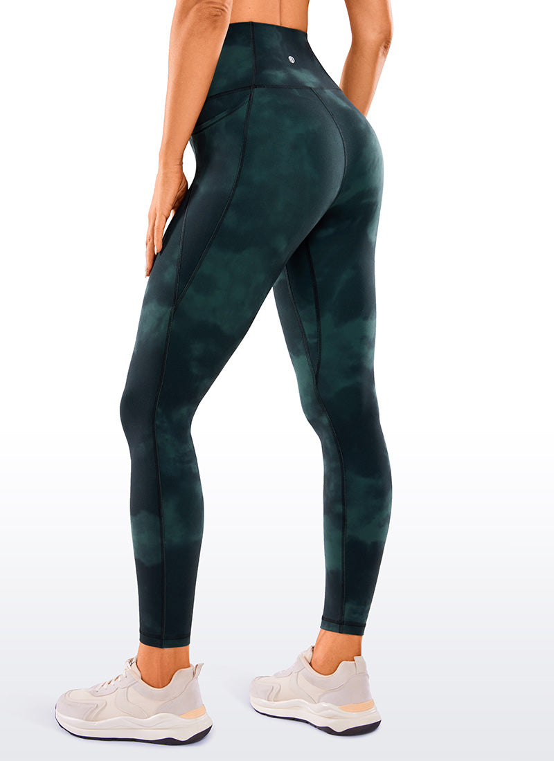 CRZ YOGA Women's Yoga Lounge High Rise Butterluxe Pocket Leggings 25'' Emerald Green Tie-Dye Flowers