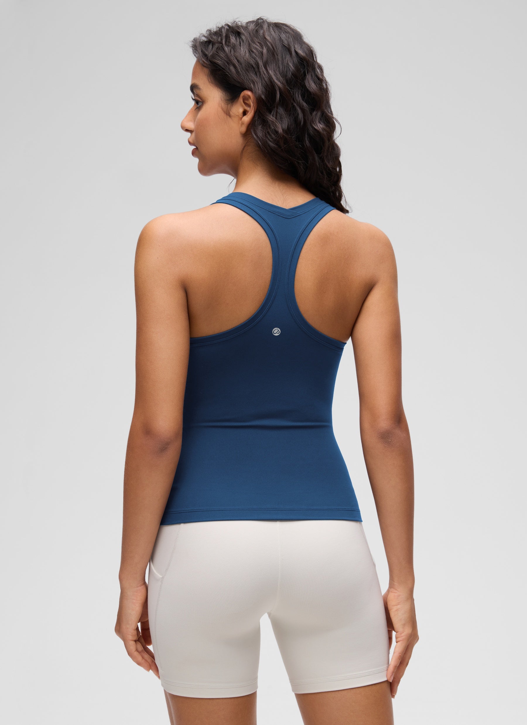 CRZ YOGA Women's Yoga Tight Fit Butterluxe Crewneck Tank Top Racerback French Navy