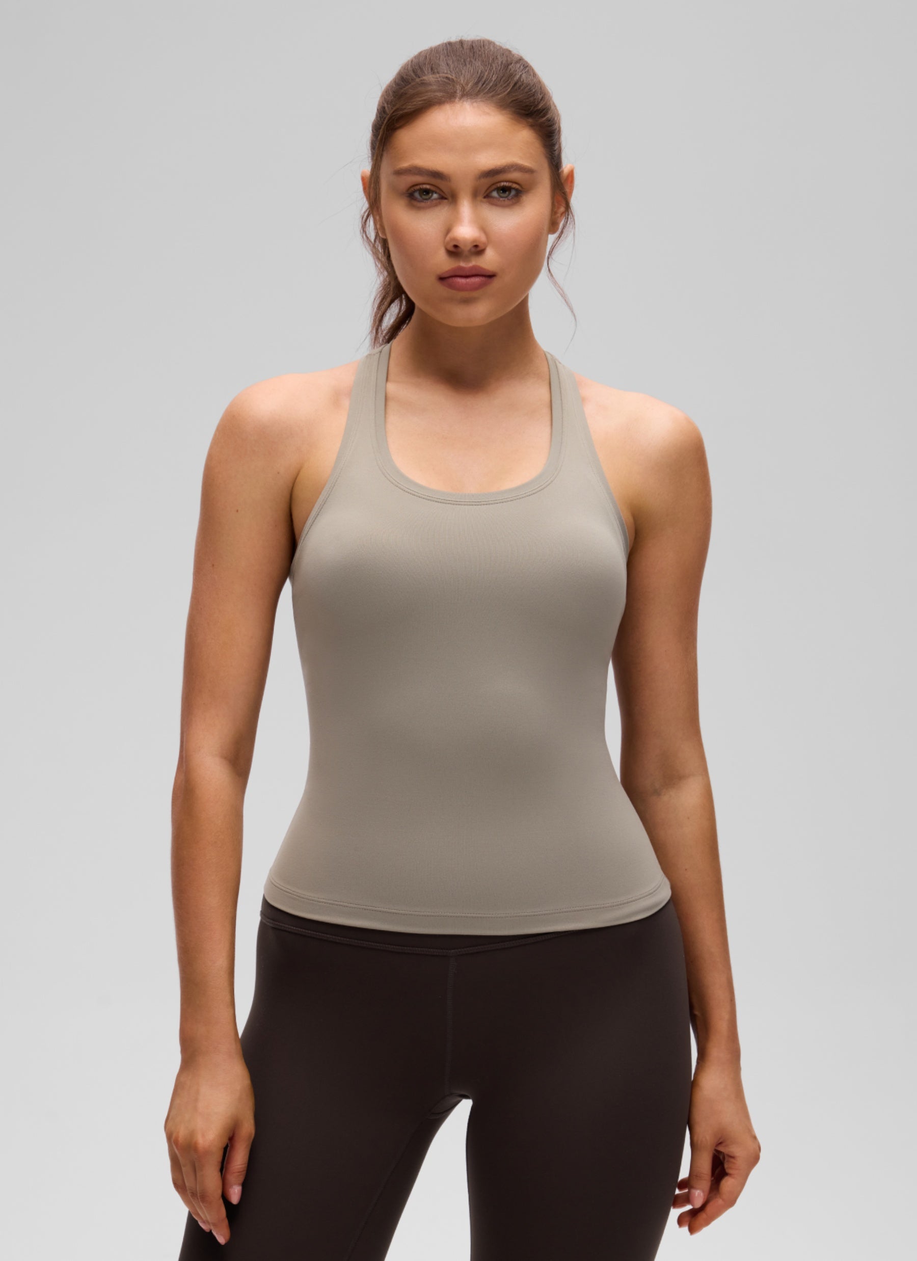 CRZ YOGA Women's Yoga Tight Fit Butterluxe Crewneck Tank Top Racerback Warm Ash Grey