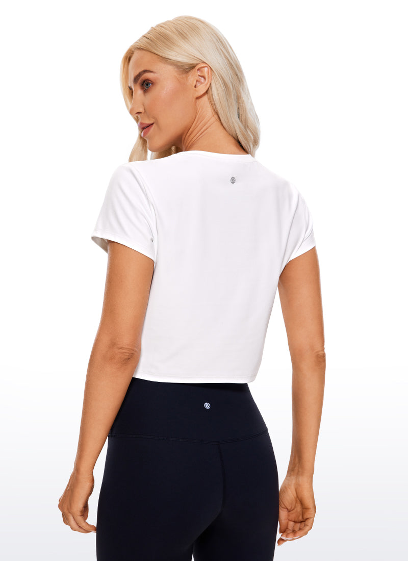 CRZ YOGA Women's Yoga Classic Fit Top Butterluxe Cropped Short Sleeves White