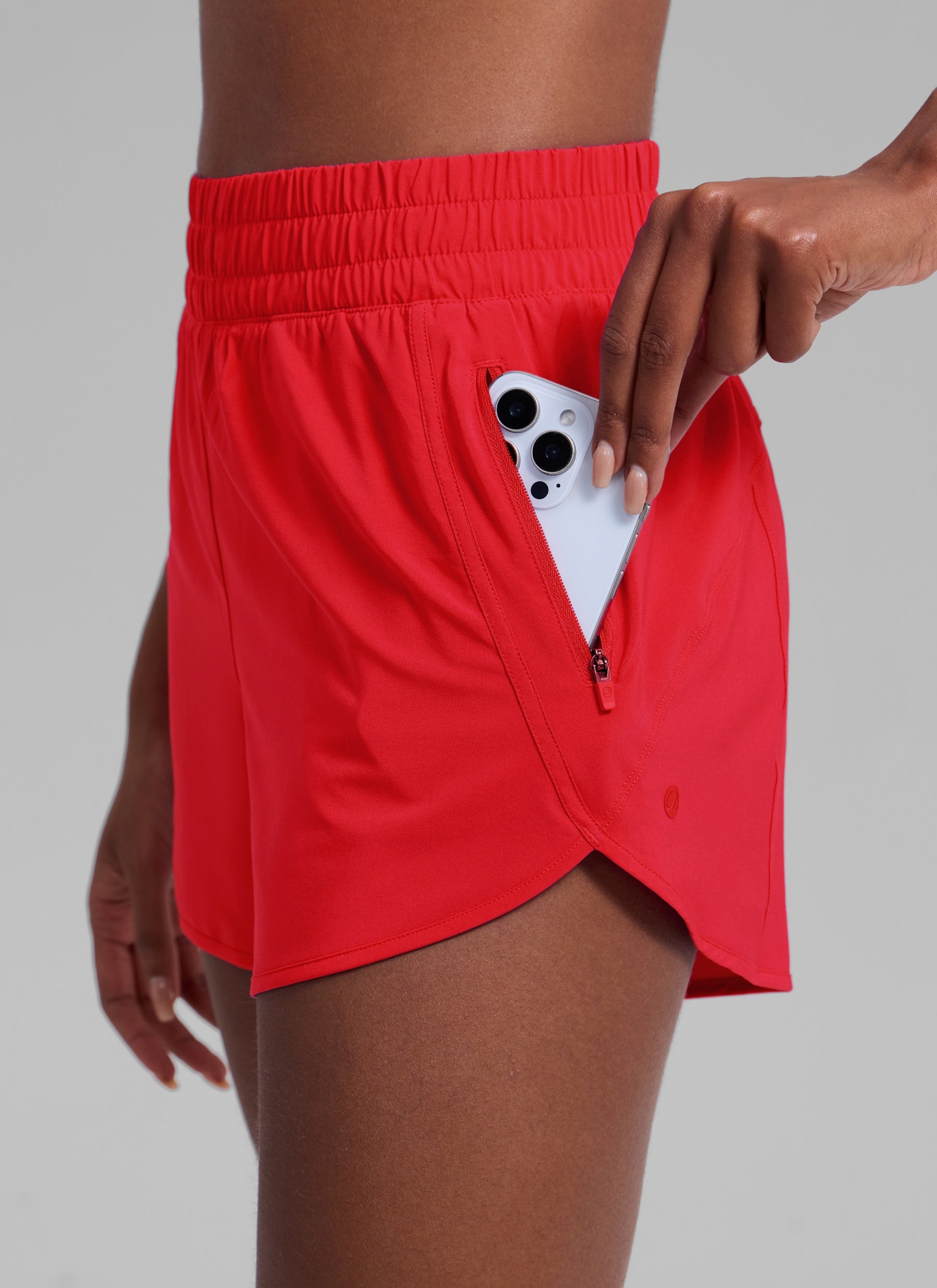 CRZ YOGA Women's Running High Waisted Mesh Lined Shorts 3'' Deep Red