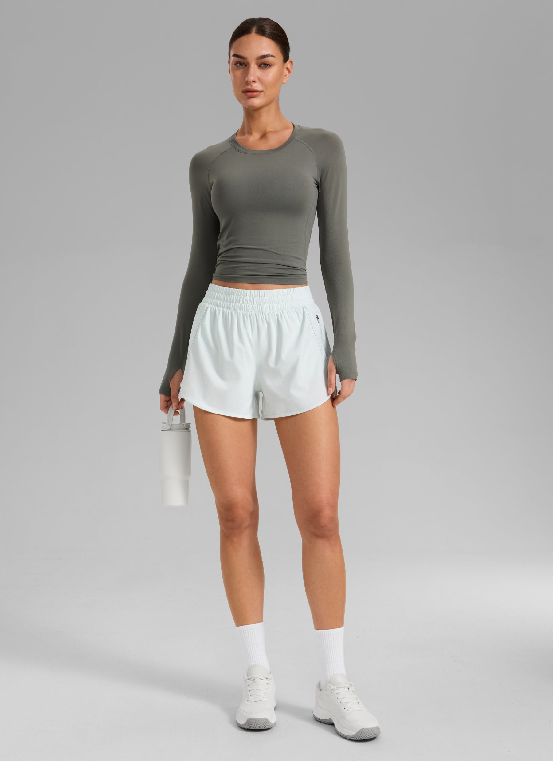 CRZ YOGA Women's Running High Waisted Mesh Lined Shorts 3'' Ocean Air